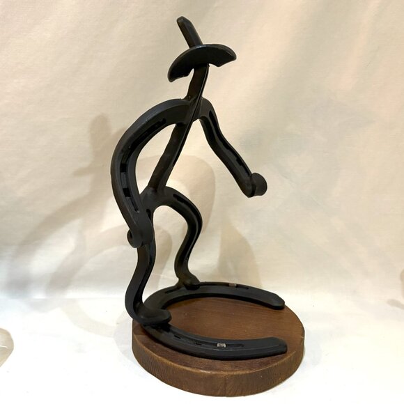 St. Croix Forge Horeshoe Art Cowboy Sculpture Wood Base 10" - Picture 2 of 10